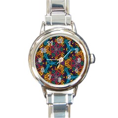 Grubby Colors Kaleidoscope Pattern Round Italian Charm Watch