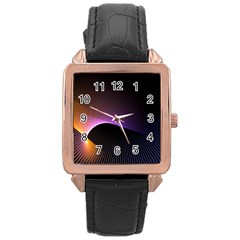 Star Graphic Rays Movement Pattern Rose Gold Leather Watch 