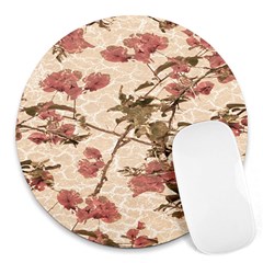 Textured Vintage Floral Design Round Mousepads by dflcprints