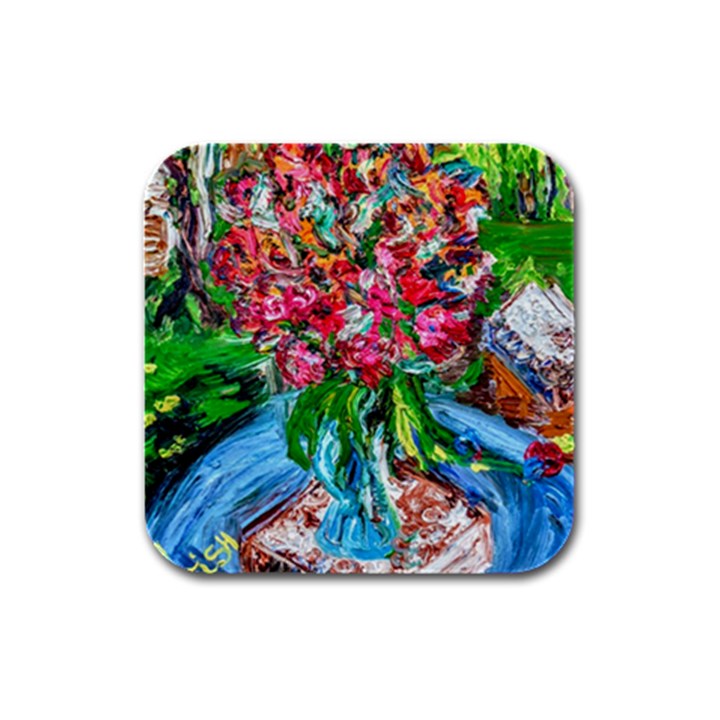 Paint, Flowers And Book Rubber Square Coaster (4 pack) 