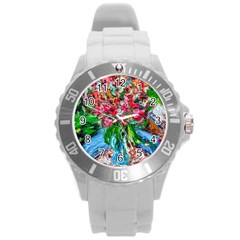 Paint, Flowers And Book Round Plastic Sport Watch (l)