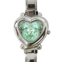 Music, Decorative Clef With Floral Elements Heart Italian Charm Watch by FantasyWorld7