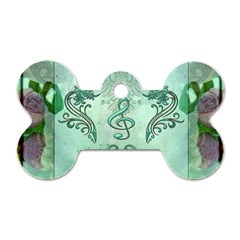 Music, Decorative Clef With Floral Elements Dog Tag Bone (one Side) by FantasyWorld7