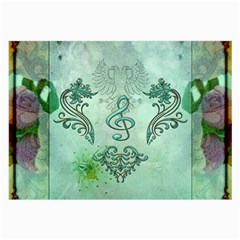 Music, Decorative Clef With Floral Elements Large Glasses Cloth by FantasyWorld7