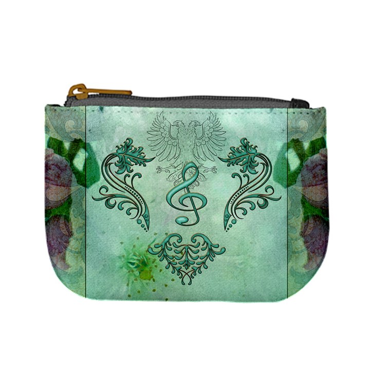 Music, Decorative Clef With Floral Elements Mini Coin Purses