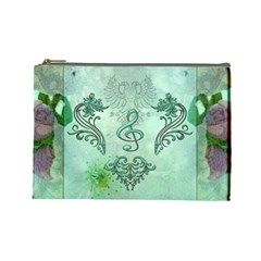 Music, Decorative Clef With Floral Elements Cosmetic Bag (large)  by FantasyWorld7