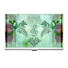 Music, Decorative Clef With Floral Elements Business Card Holders by FantasyWorld7