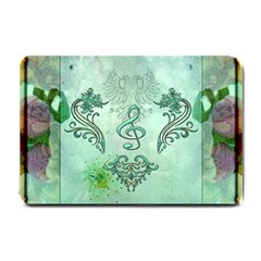 Music, Decorative Clef With Floral Elements Small Doormat  by FantasyWorld7