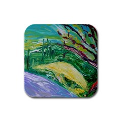 Yellow Boat And Coral Tree Rubber Square Coaster (4 Pack) 