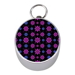 Stylized Dark Floral Pattern Mini Silver Compasses by dflcprints