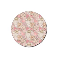 Cute Romantic Hearts Pattern Rubber Round Coaster (4 Pack)  by yoursparklingshop