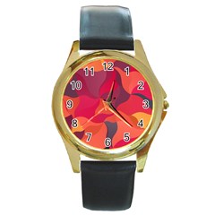 Red Orange Yellow Pink Art Round Gold Metal Watch
