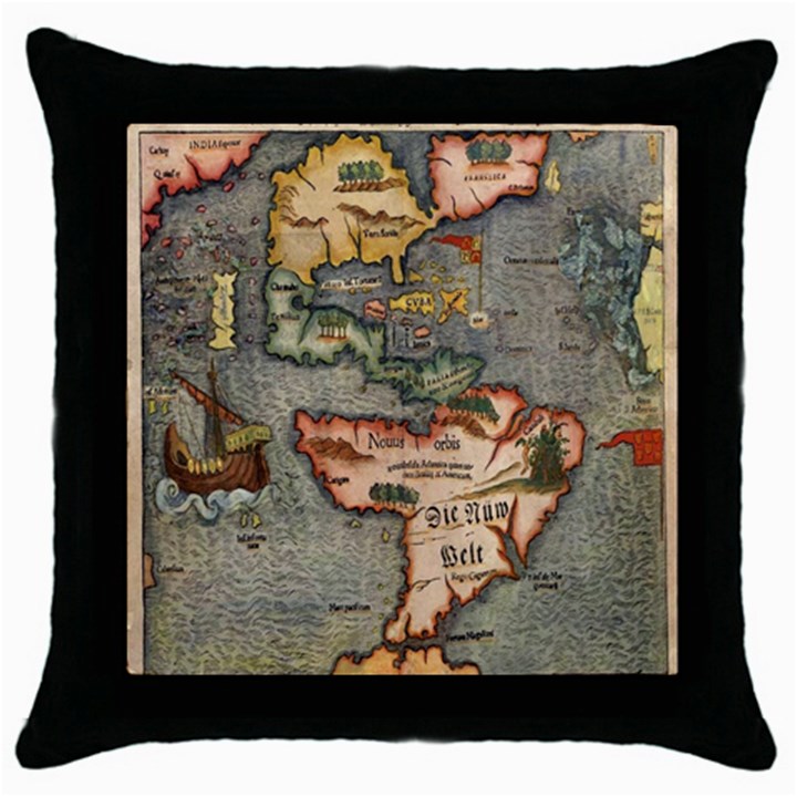 VINTAGE MAP Throw Pillow Case (Black)