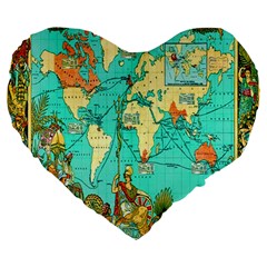 Vintage Map-1 Large 19  Premium Heart Shape Cushions