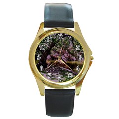 Old Tree 6 Round Gold Metal Watch by bestdesignintheworld