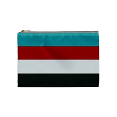 Dark Turquoise Deep Red Gray Elegant Striped Pattern Cosmetic Bag (medium) 