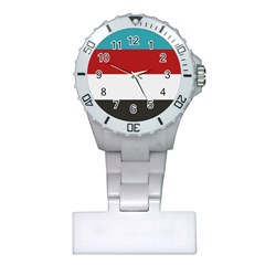 Dark Turquoise Deep Red Gray Elegant Striped Pattern Plastic Nurses Watch by yoursparklingshop