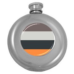 Orange Sand Charcoal Stripes Pattern Striped Elegant Round Hip Flask (5 Oz) by yoursparklingshop