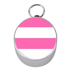 Horizontal Pink White Stripe Pattern Striped Mini Silver Compasses by yoursparklingshop