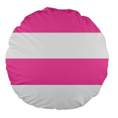 Horizontal Pink White Stripe Pattern Striped Large 18  Premium Flano Round Cushions by yoursparklingshop