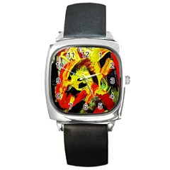 Fish And Bread1/1 Square Metal Watch by bestdesignintheworld