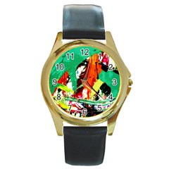 Tulips First Sprouts 7 Round Gold Metal Watch by bestdesignintheworld