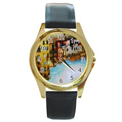 Architecture Art Blue Round Gold Metal Watch by Modern2018