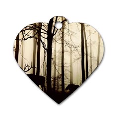 Forest Fog Hirsch Wild Boars Dog Tag Heart (two Sides) by Simbadda