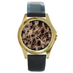 Structure Background Pattern Round Gold Metal Watch by Simbadda