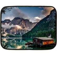 Italy Mountains Pragser Wildsee Double Sided Fleece Blanket (mini)  by Simbadda