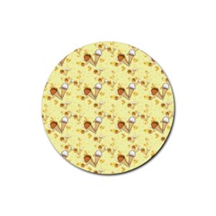 Funny Sunny Ice Cream Cone Cornet Yellow Pattern  Rubber Coaster (round)  by yoursparklingshop