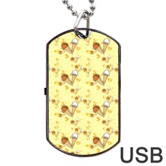 Funny Sunny Ice Cream Cone Cornet Yellow Pattern  Dog Tag Usb Flash (one Side) by yoursparklingshop