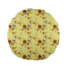 Funny Sunny Ice Cream Cone Cornet Yellow Pattern  Standard 15  Premium Round Cushions by yoursparklingshop