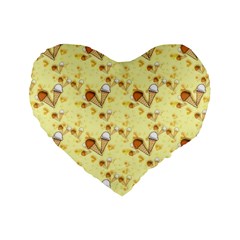 Funny Sunny Ice Cream Cone Cornet Yellow Pattern  Standard 16  Premium Heart Shape Cushions by yoursparklingshop