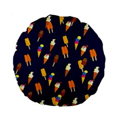 Ice Cream Cone Cornet Blue Summer Season Food Funny Pattern Standard 15  Premium Round Cushions by yoursparklingshop