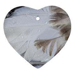 Feather Brown Gray White Natural Photography Elegant Heart Ornament (two Sides) by yoursparklingshop