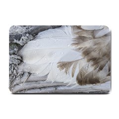 Feather Brown Gray White Natural Photography Elegant Small Doormat  by yoursparklingshop