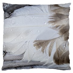 Feather Brown Gray White Natural Photography Elegant Large Flano Cushion Case (one Side) by yoursparklingshop