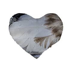 Feather Brown Gray White Natural Photography Elegant Standard 16  Premium Flano Heart Shape Cushions by yoursparklingshop