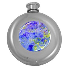 Abstract Blue Texture Pattern Round Hip Flask (5 Oz)