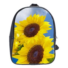 Sunflower Floral Yellow Blue Sky Flowers Photography School Bag (large) by yoursparklingshop