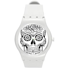 Sugar Skull Round Plastic Sport Watch (m) by StarvingArtisan