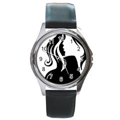 Long Haired Sexy Woman  Round Metal Watch by StarvingArtisan