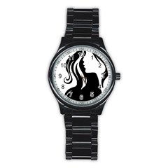 Long Haired Sexy Woman  Stainless Steel Round Watch by StarvingArtisan