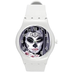 Sugar Skull Round Plastic Sport Watch (m) by StarvingArtisan