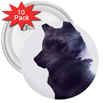 Black Wolf  3  Buttons (10 pack)  Front