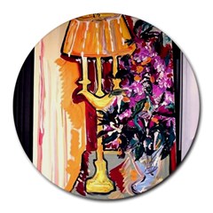 Still Life With Lamps And Flowers Round Mousepads by bestdesignintheworld