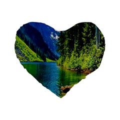 Beautiful Nature Lake Standard 16  Premium Flano Heart Shape Cushions