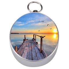 Sunset Lake Beautiful Nature Silver Compasses by Modern2018