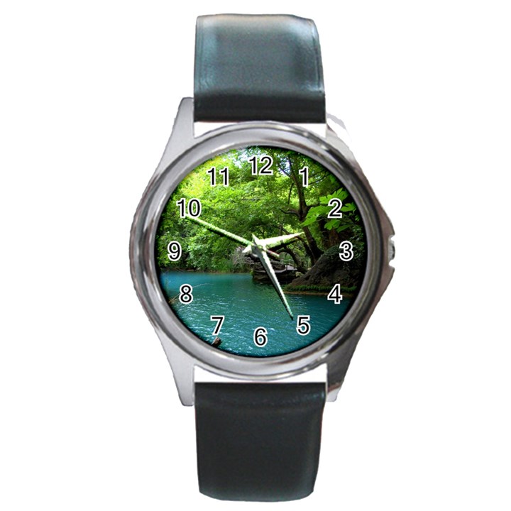 Backgrounds List Of Lake Background Beautiful Waterfalls Nature Round Metal Watch